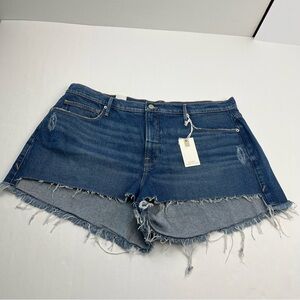 Good American Good '90s Denim Jean Cutoff Shorts Womens SZ 16 Summer Coastal NEW